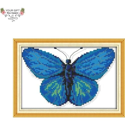 Joy Sunday D515 14CT 11CT Stamped and Counted Home Decoration The Blue Butterfly Cross Stitch Kits