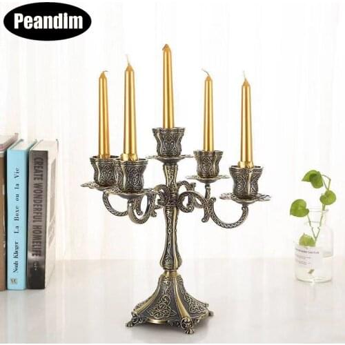 PEANDIM Bronze Color Candelabra Metal Candle Holders Wedding Candlesticks Table Centerpieces Home Decor Romantic Candle Stand