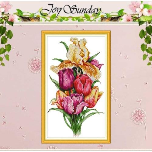 Tulip Flower Painting Counted 11CT 14CT Cross Stitch Set DIY wholesale Chinese Cross-stitch Kit Embroidery Needlework Home Decor