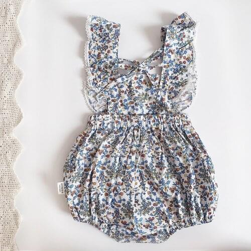 Ruffles Lace Girls Floral Romper Summer Classical Sleeveless Infant Bodysuit for Toddler Girls Clothing Set Children Outfits 0-2