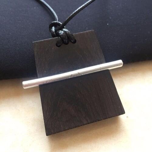 Square Sandalwood Pendant Alloy Black Rope Adjusted Pendant Necklace