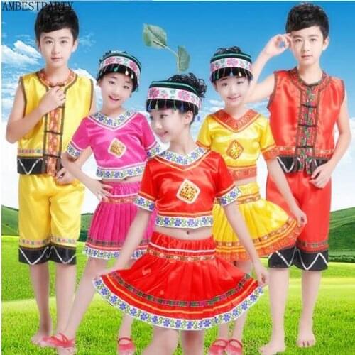 Hot 2017 Halooween Girls Chinese Minority Folk Clothing Miao Zhuang Yao Dong Tujia Dance Costume Performance dress AMBESTPARTY