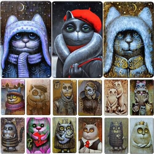 Funny Cartoon Big Eyes Cat Metal Plaque Vintage Tin Sign Shabby Iron Poster Pub Club Restaurant Wall Decoration Home Decoration