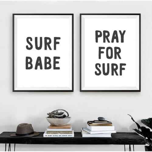 Pray For Surf Quote Art Print Fashion Surf Girl Poster Surf Beach House Wall Art Canvas Painting Decor
