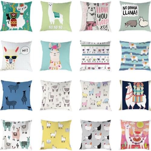 Cartoon Animal Cushion Cover Alpaca Print Peach Skin Pillow Case Decorative for Chair Sofa Home Pillowcase 45*45cm