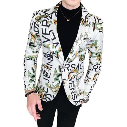 2021 Spring and Autumn Fashion New Mens Casual Letter Printing Long Sleeve Slim Suit Blazers Jacket Coat