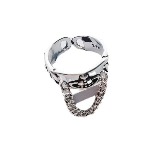 Retro Fashion Old Thai Silver Saturn Soft Chain Opening Design Ring Street Fashion Street Jewelry Party Gift Accessories