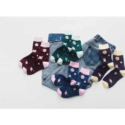 Wholesale!! New Cute Space Planet Starry sky Harajuku Novelty Soft Warm Tube Socks Jacquard Creative Cartoon Patterned Art Socks