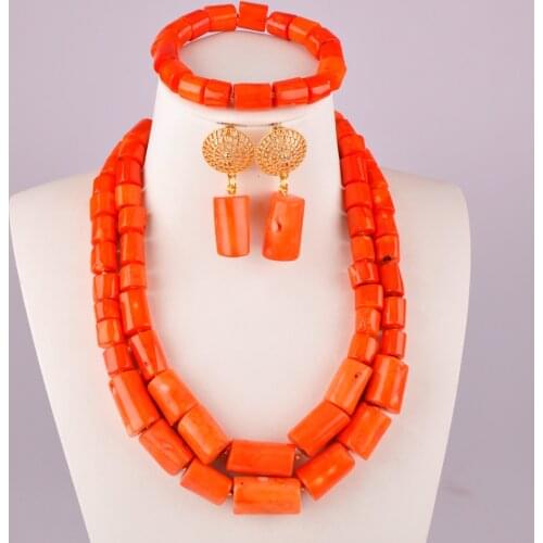 Orange Natural Coral Bead Necklace Nigeria Wedding Bride Bridesmaid Jewelry African Wedding Birthday Party Jewelry Set AU-118