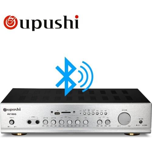 Oupushi Home Theater Bluetooth USB Amplifier 2 Channel 180W+180W Home Karaoke KTV Digital Audio Stereo Amp With USB, SD Card