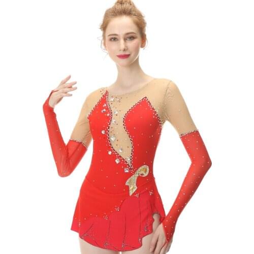 Red Figure Skating Dress Ice Skating Dress Spandex For Womens girls