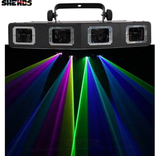 SHEHDS 4 Head RGB Full Color Scanner Line Projector Laser Lights 51 Patterns DMX512 Dj Equipment Party Dance Floor Stage Effect