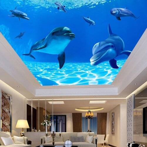 Custom 3D Photo Wallpaper Blue Ocean Sea Water Undersea World Dolphin Ceiling Decoration Mural Wall Wallpaper Papel De Parede 3D