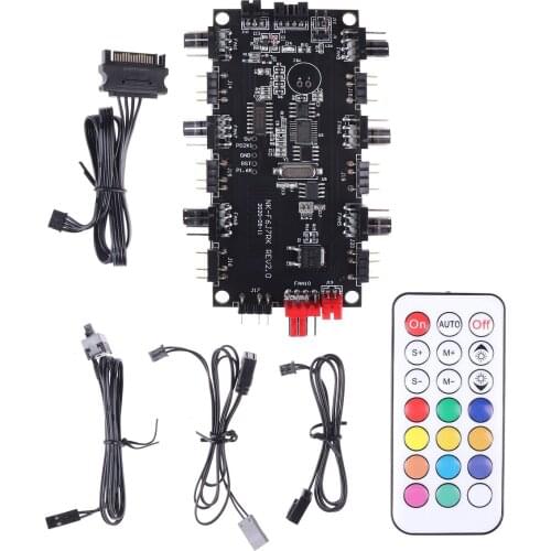 SATA Power Supply 1 To 6 Fan HUB 5V 4 Pin PWM 3pin ARGB Splitter For PC LED Light Cooler Controller With Wireless IR Remote
