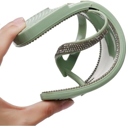 Rhinestone Square-head Transparent Jelly Flip-flop Platform Womens Sandles Summer 2021 PVC Beach Open-toed Outdoor Slides Women
