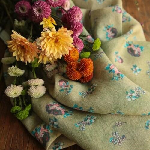 High quality pure flax patchwork fleuret printing linen fabric High-end dress sewing fabric