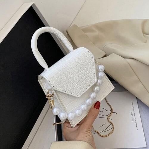 Pearl Handle Super Mini PU Leather Shoulder Bags For Womens 2021 Fashion Crossbody Bag Stone Pattern Female Handbags And Purses