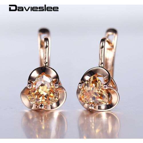 Davieslee Earrings for Women Girls Ladies 585 Rose Gold Flower Stone Wedding Party Jewelry Dangle Earrings New DGE279