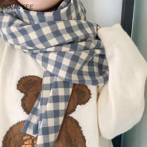 Scarves Women Plaid Warm Winter Scarf Kawaii Japanese Simple Trendy Elegant Lady Korean Style Students Daily All-match Soft New