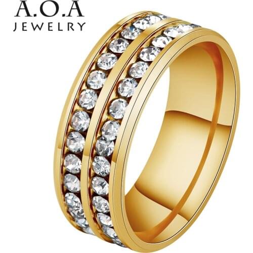 Trendy Brand Double Row CZ Rings for Women Stainless Steel Crystal Zircon Ring Wedding Jewelry Femme Anneau