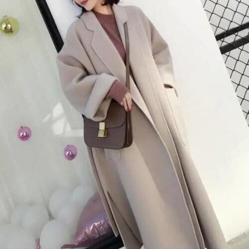 Winter New Elegant Wool Blend Women Korean Brand Black Long Coats Vintage Woolen Overcoat Camel Oversize 2020 High Quality Thick