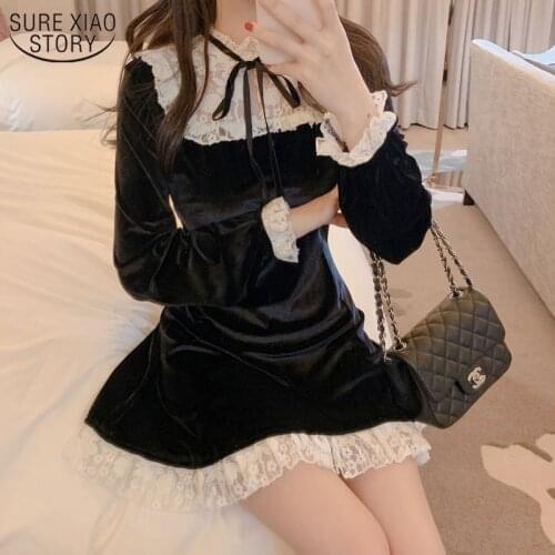 New Summer Dress Girls Female Vintage Long Sleeve Women Dresses Robe Vestido Velvet Black Christmas Party Dress Evening 12261