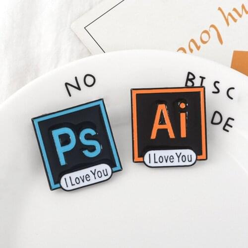 Custom Software Icon Lapel Pins Ps Ai "I Love You" Badges Brooches Bag Accessories Pins Fashion Jewelry Gifts for Friends