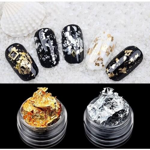 1 Box DIY Gold Silver Irregular Aluminum Foil Paper Nail Art Sticker 3D Glitter Manicure UV Gel Polish Nail Decoration Tools