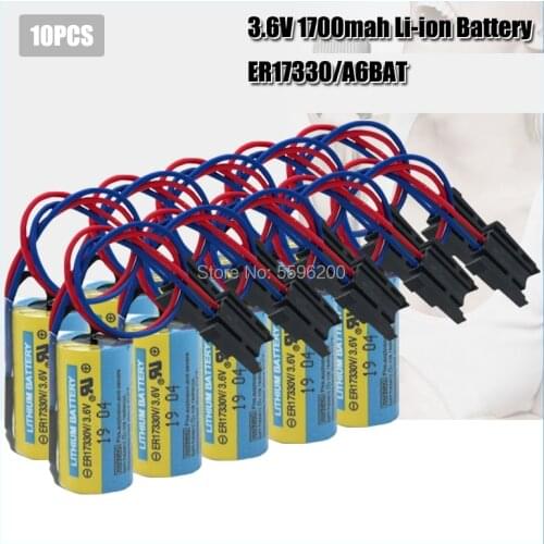10pcs High Quality A6BAT 3.6V PLC Battery ER17330V Lithium 2/3A Batteries For CNC System Servo Real-time Clock Printing Machine