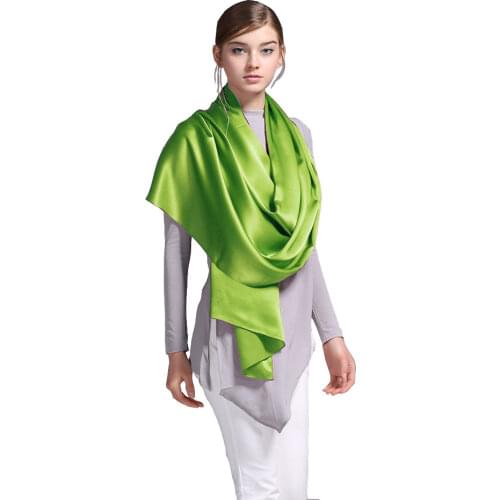 100% Silk Satin Long Scarf 55X180cm Pure Silk Exclusive Color New Trend Women Scarves and Shawls 33 Fresh Green Color