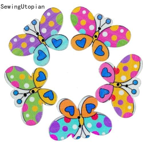 50PCS 2 Hole Mixed Many Style Optional Butterfly Wood Buttons Clothing Home Sewing Scrapbooking Card Making DIY Wooden Button