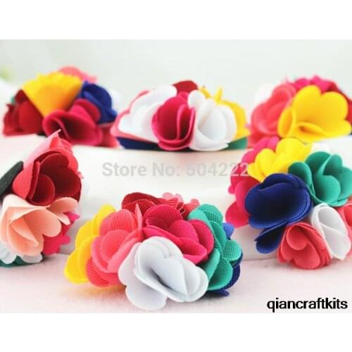 50pcs linen cotton Flowers Plum rainbow neon Flower 60mm- Fabric Flower - Burlap Rose - Rolled flowers Wedding 3d rosette