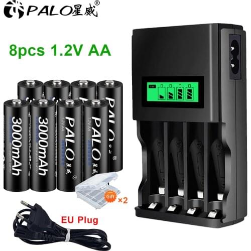 PALO rechargeable battery aa 3000MAH 1.2V Ni-Mh with Charger for 1.2v Ni-Mh Ni-Cd Rechargeable battery AAA AA