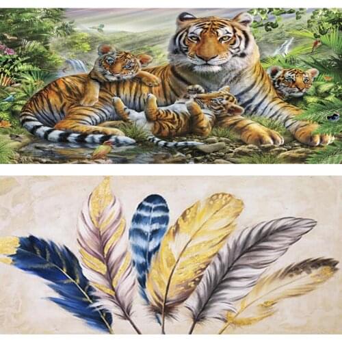 100x50 5D Diamond Painting animal Full Square Drill Diamond Embroidery tiger Cross Stitch feather Wall Sticker Decoration Home
