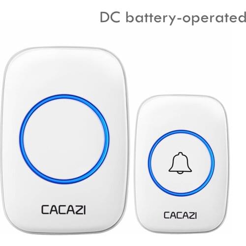 CACAZI Wireless Doorbell DC Battery-operated 300M Range Waterproof Home Cordless Door Ring Bell 60 Chimes 5 Volume 0-110dB