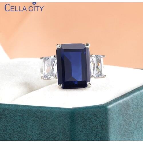 Cellacity Classic Silver 925 Jewelry Rings For women with rectangle shape sapphire gemstones wedding party wholesale jewelry