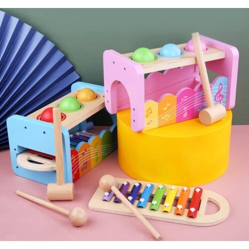 Wooden Rainbow Music Knock Ball Table Octave Hearing Sensory Toy Montessori Cognitive Beat Gopher Educational Toys for Children