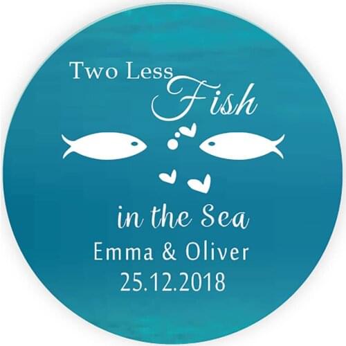 DouxArt 100pcs Personalized Wedding Stickers, 40mm Love Fish Marriage Wedding Party Communion Decoration Handmade Labels P107