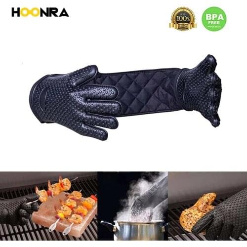 HOONRA One Piece BBQ Gloves Heat Resistant Oven Mitt Silicone BBQ Gloves High Temperature Resistance Cooking Gloves Pot Holder