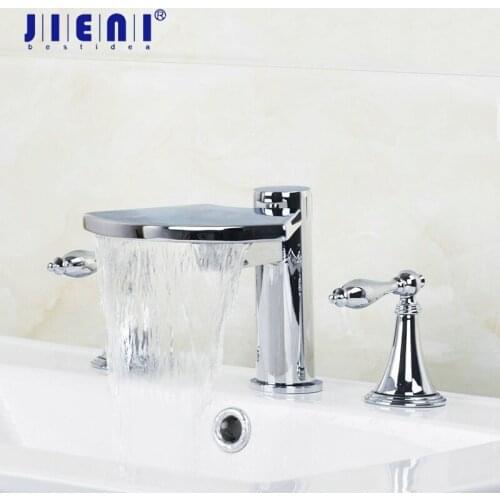 JIENI Solid Brass Bathroom Modern 3 Pcs Bathtub Faucet Waterfall Bathroom Chrome Water Tap Basin Sinks Mixers Taps Faucets