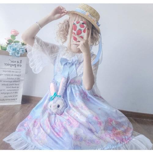 Sweet Lolita palace princess sweet cute half sleeve Doll collar lace Cute print Lolita dresses cos maid Costumes