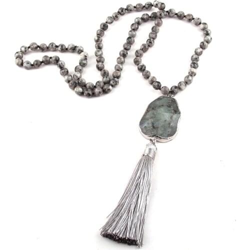 MOODPC Fashion Fashion Bohemian Jewelry Gray Stone Knotted Stone Link Tassel Necklaces For Women