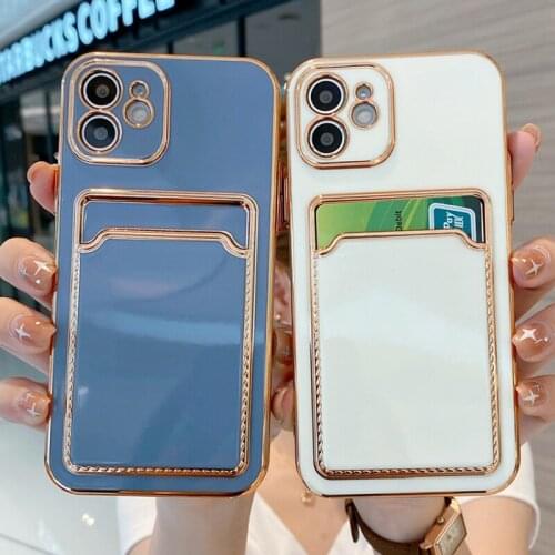 Card Solt Electroplated Shockproof Phone Case For iPhone 11 12 Pro Max 7 8 Plus XS Max X XR 12Pro Soft Bumper Plating Back Cover