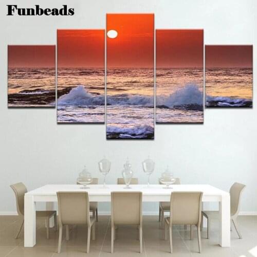 5pcs set Diamond Painting 5D sunrise Ocean waves landscape Full Drill Square round Diamond Embroidery red sea decor FF327