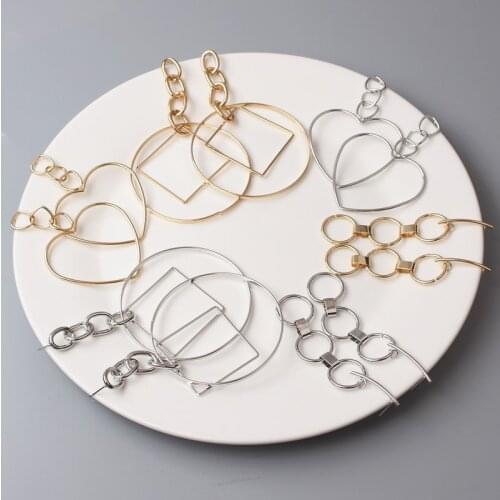New Hollow Big Heart Round Chain Long Drop Earrings for Women Geometry Metal Statement Earring Party Jewelry Wholesale Girl Gift