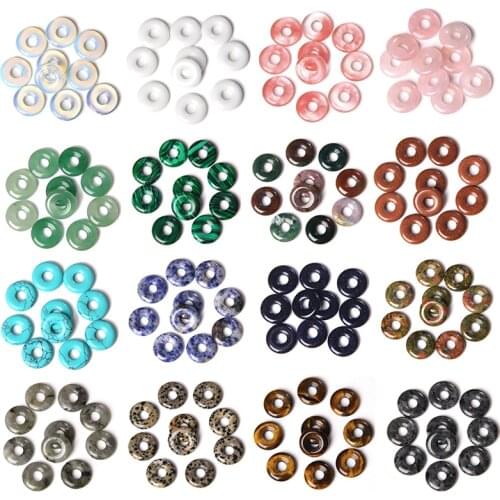Wholesale 5pcs 18mm Natural Stone Crystal Agate Donut Button Large Hole Charms Pendants for Jewelry Making Necklace Accessories