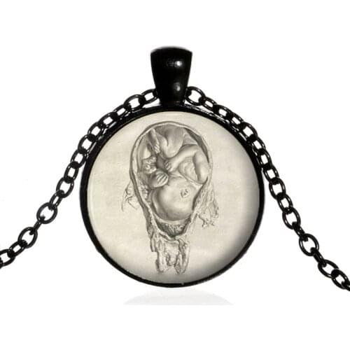 2020 Pregnant Mother Fetus Baby Photo Cabochon Pendant Necklace Handmade Glass Jewelry Medicine Midwife Gift