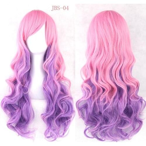 Lolita Wavy Long Wig Hairpiece High Temperature Fiber Synthetic Hair Pink Black Fade Rainbow Color Women Party Hair Cosplay Wigs