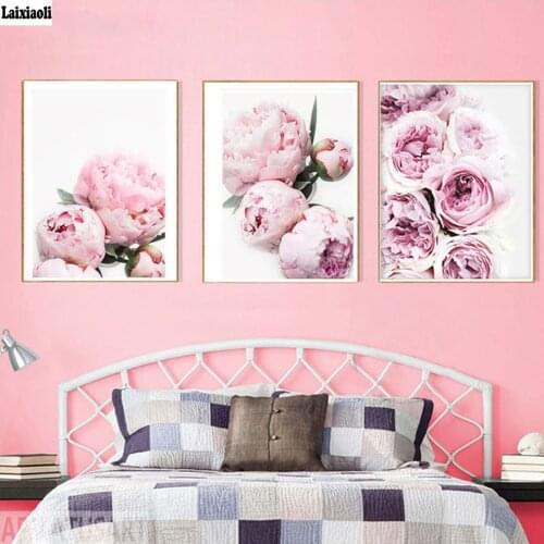 Peony diamond mosaic Pink Flower 3pcs wall paintings diamond embroidery painting cross stitch full square round drill home decor