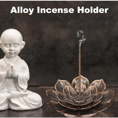 Alloy Incense Burner Stick Holder Buddhism Lotus Line Incense Plate Sandalwood Coil Base Temples Yoga Studios Home Decoration